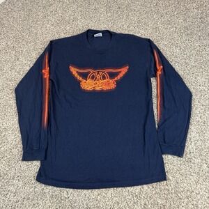Vintage Y2K Aerosmith Shirt Mens Large Blue Orange Band Tee Long Sleeve